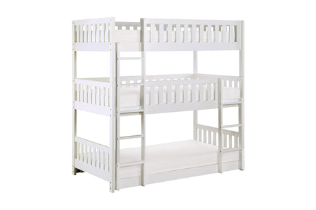 Galen White Modern Transitional Wood And Engineered Wood Youth Triple Twin Bunkbed - Ella Furniture
