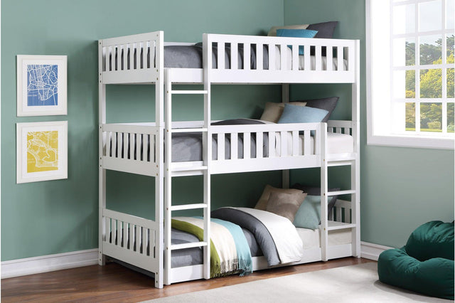Galen White Modern Transitional Wood And Engineered Wood Youth Triple Twin Bunkbed - Ella Furniture