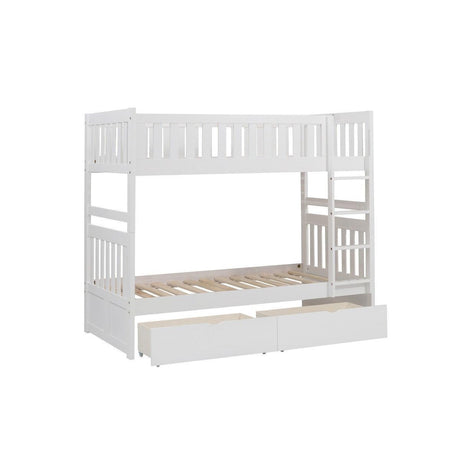 Galen White Modern Transitional Wood And Engineered Wood Twin/twin Bunk Bed With Storage Boxes - Ella Furniture