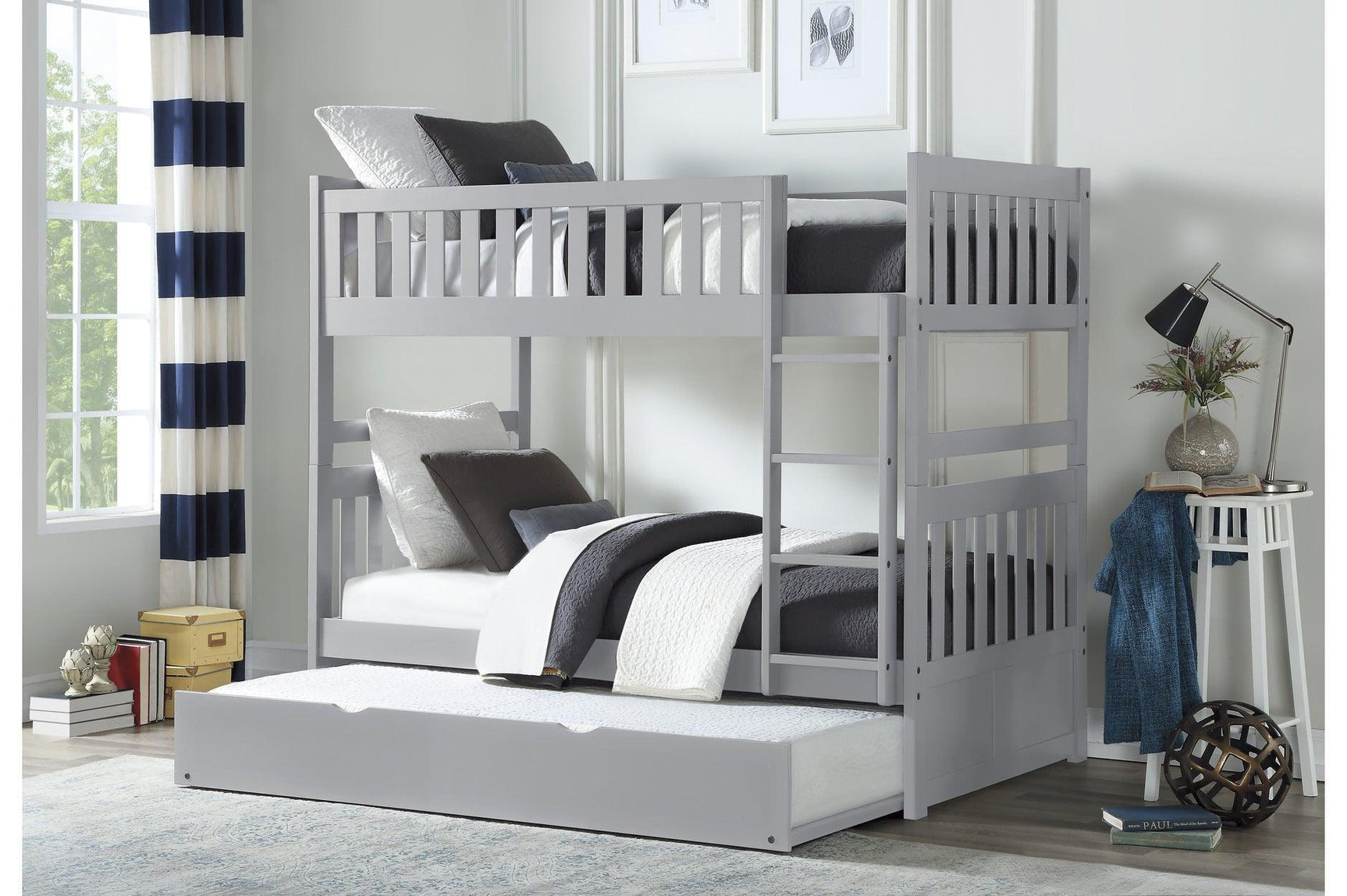 Orion Gray Contemporary Transitional Wood And Engineered Wood Youth Twin Over Twin Bedroom Set - Ella Furniture