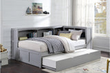 Orion Gray Modern Transitional Wood Engineered Wood Youth Twin Bed And Twin Corner Bookcase Bed - Ella Furniture