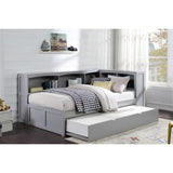 Orion Gray Transitional Wood And Engineered Wood Youth Twin Bookcase Corner Bed With Twin Trundle - Ella Furniture