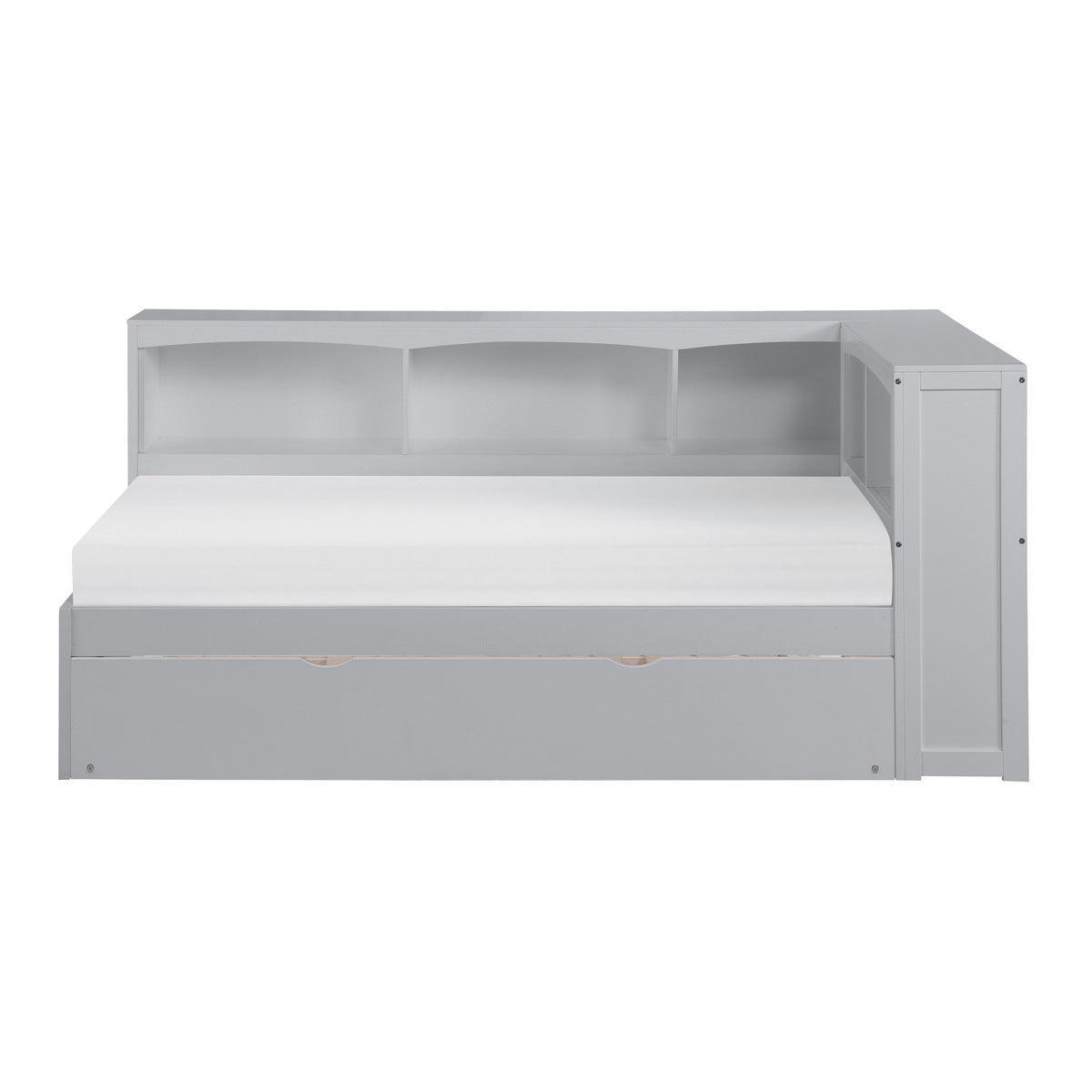 Orion Gray Transitional Wood And Engineered Wood Youth Twin Bookcase Corner Bed With Twin Trundle - Ella Furniture