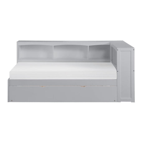 Orion Gray Transitional Wood And Engineered Wood Twin Bookcase Corner Bed With Twin Trundle - Ella Furniture