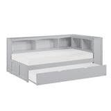 Orion Gray Transitional Wood And Engineered Wood Youth Twin Bookcase Corner Bed With Twin Trundle - Ella Furniture