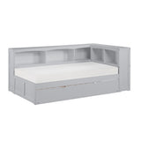 Orion Gray Transitional Wood And Engineered Wood Youth Twin Bookcase Corner Bed With Twin Trundle - Ella Furniture