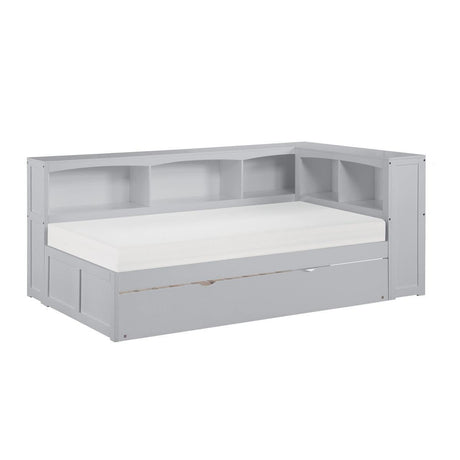 Orion Gray Transitional Wood And Engineered Wood Youth Twin Bookcase Corner Bed With Twin Trundle - Ella Furniture