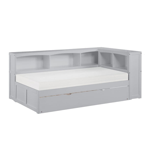 Orion Gray Transitional Wood And Engineered Wood Youth Twin Bookcase Corner Bed With Twin Trundle - Ella Furniture