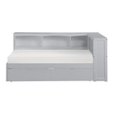Orion Gray Transitional Wood And Engineered Wood Twin Bookcase Corner Bed With Storage Boxes - Ella Furniture