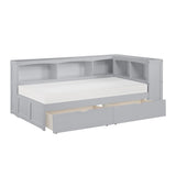 Orion Gray Transitional Wood And Engineered Wood Twin Bookcase Corner Bed With Storage Boxes - Ella Furniture