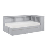 Orion Gray Transitional Wood And Engineered Wood Twin Bookcase Corner Bed With Storage Boxes - Ella Furniture