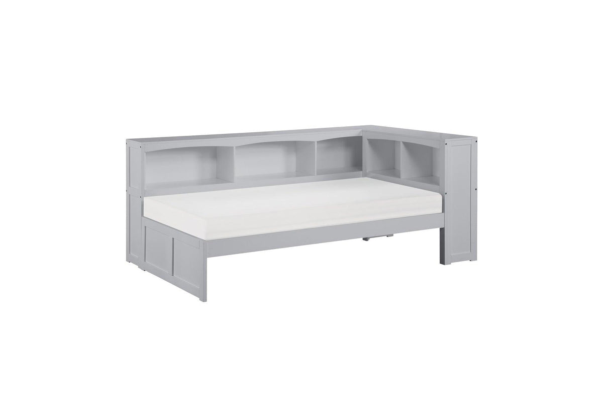 Orion Gray Modern Transitional Wood Engineered Wood Youth Twin Bed And Twin Corner Bookcase Bed - Ella Furniture