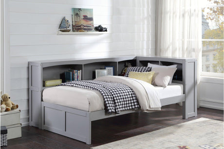 Orion Gray Modern Transitional Wood Engineered Wood Youth Twin Bed And Twin Corner Bookcase Bed - Ella Furniture