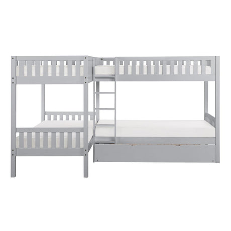 Orion Gray Modern Transitional Wood And Engineered Wood Corner Bunk Bed With Twin Trundle - Ella Furniture