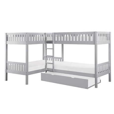 Orion Gray Modern Transitional Wood And Engineered Wood Corner Bunk Bed With Twin Trundle - Ella Furniture