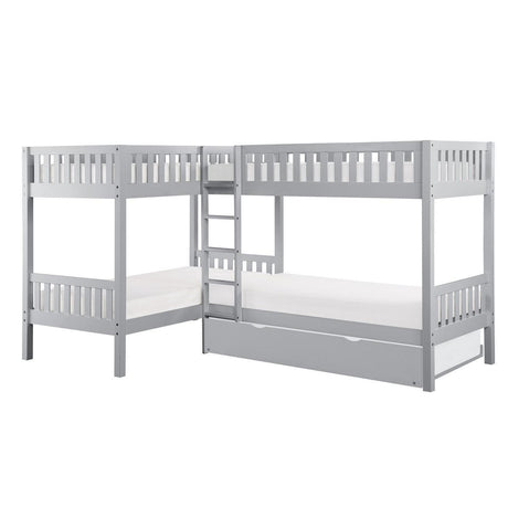 Orion Gray Modern Transitional Wood And Engineered Wood Corner Bunk Bed With Twin Trundle - Ella Furniture