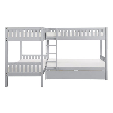 Orion Gray Modern Transitional Wood And Engineered Wood Corner Bunk Bed With Storage Boxes - Ella Furniture