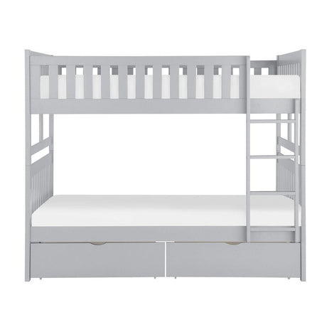 Orion Gray Modern Transitional Wood And Engineered Wood Full/full Bunk Bed With Storage Boxes - Ella Furniture