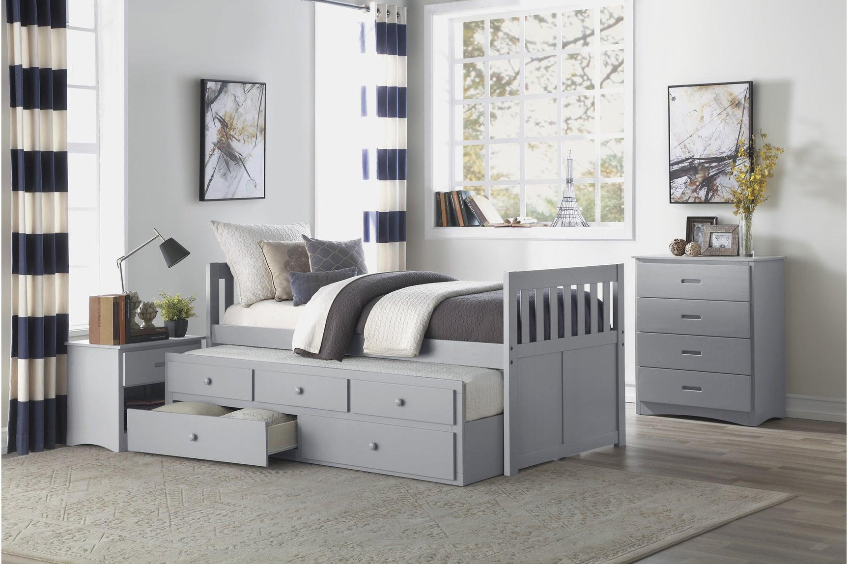 Orion Gray Modern Contemporary Transitional Wood And Engineered Wood Storage Youth Bedroom Set - Ella Furniture