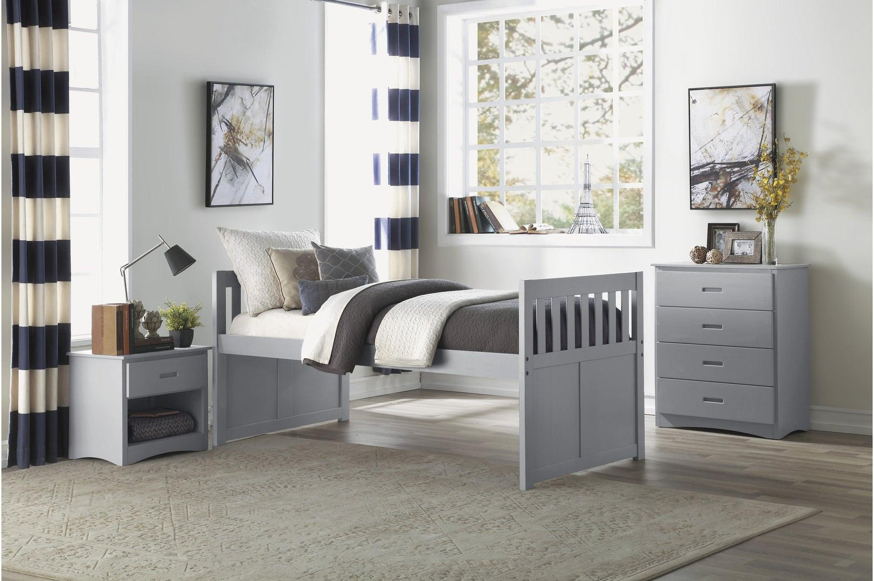 Orion Gray Modern Contemporary Transitional Wood And Engineered Wood Storage Youth Bedroom Set - Ella Furniture