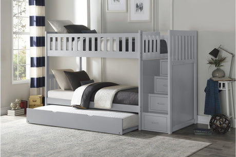 Orion Gray Transitional Solid Wood Twin Over Twin With Storage Stairs Youth Bedroom Set - Ella Furniture