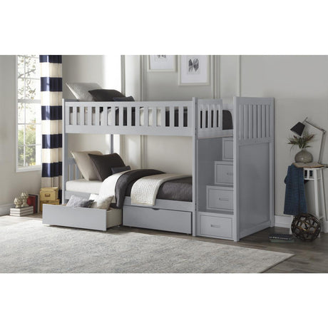 Orion Gray Modern Transitional Wood, Engineered Wood Twin/twin Bunk Step Bed With Storage Boxes - Ella Furniture