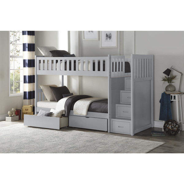 Orion Gray Modern Transitional Wood, Engineered Wood Twin/twin Bunk Step Bed With Storage Boxes - Ella Furniture
