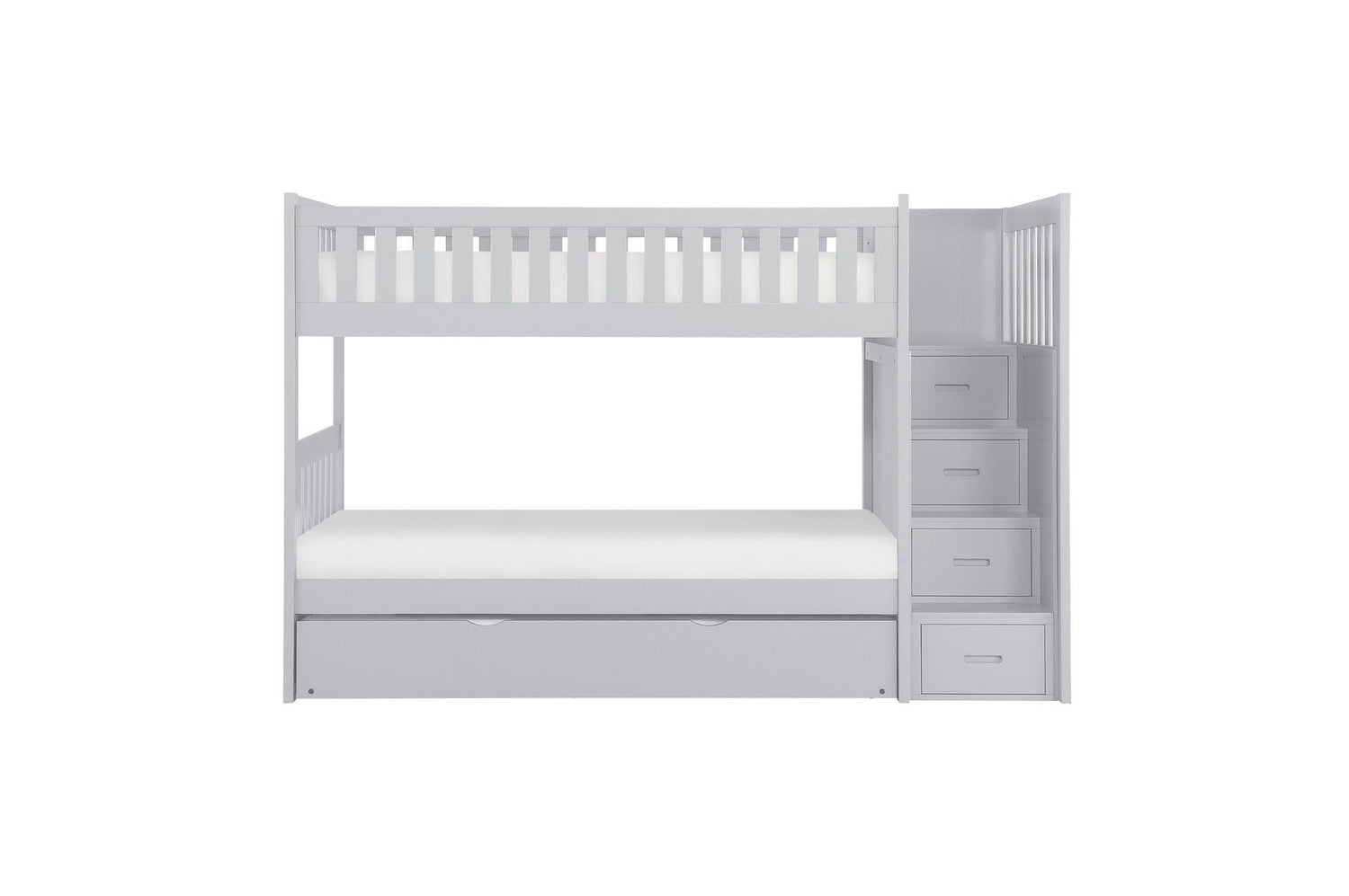 Orion Gray Transitional Solid Wood Twin Over Twin With Storage Stairs Youth Bedroom Set - Ella Furniture