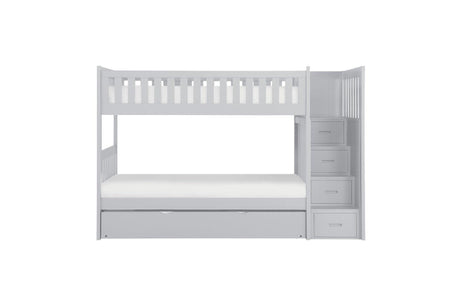Orion Gray Transitional Solid Wood Twin Over Twin With Storage Stairs Youth Bedroom Set - Ella Furniture