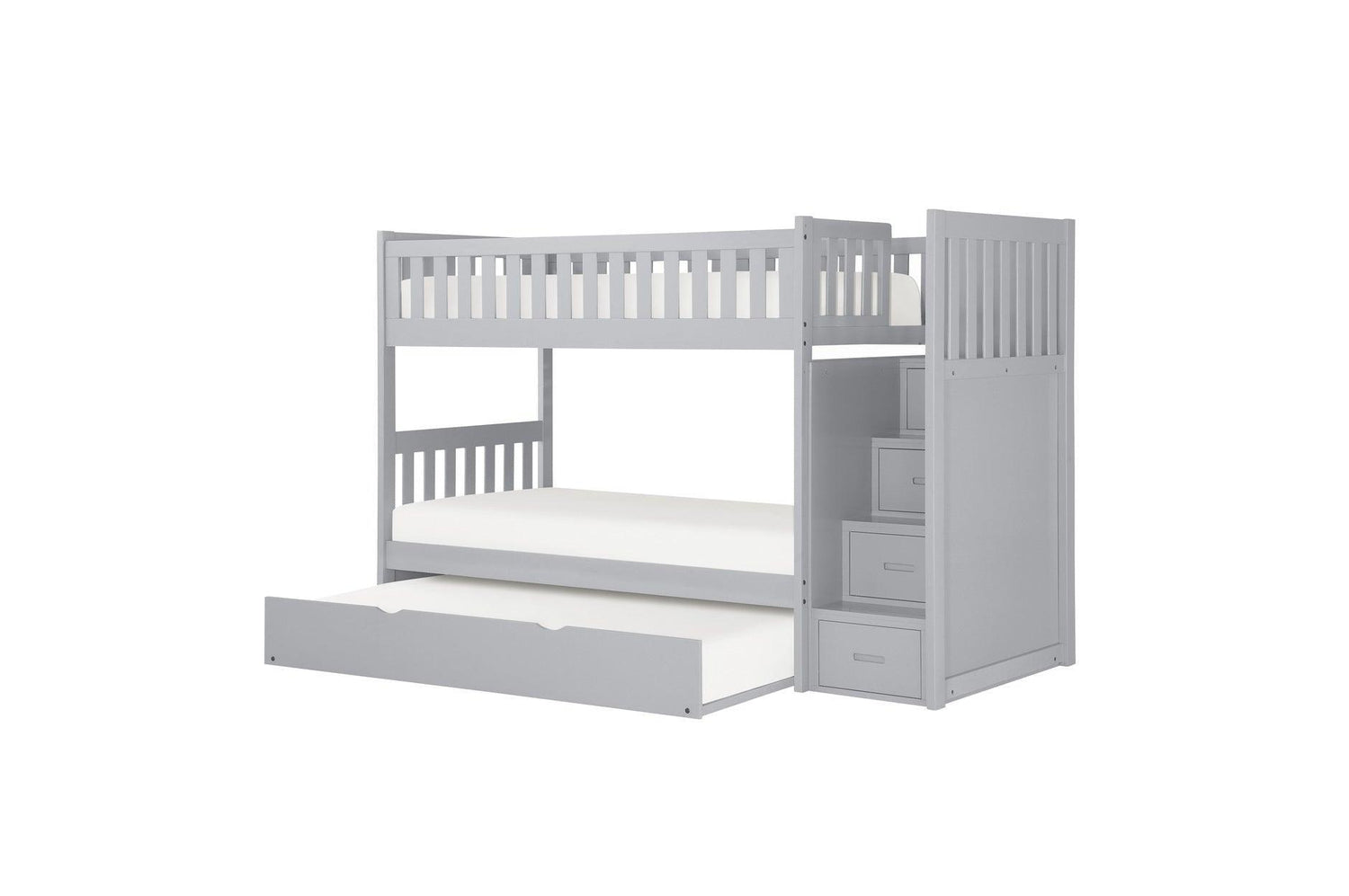Orion Gray Transitional Solid Wood Twin Over Twin With Storage Stairs Youth Bedroom Set - Ella Furniture