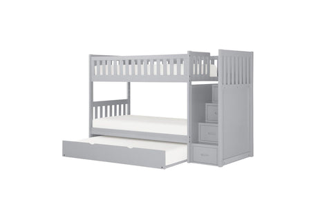 Orion Gray Transitional Solid Wood Twin Over Twin With Storage Stairs Youth Bedroom Set - Ella Furniture