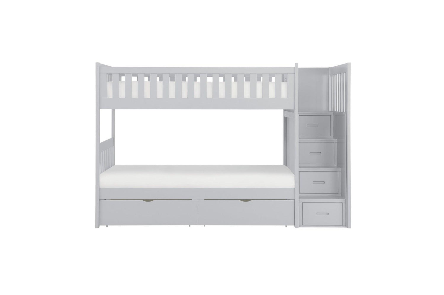 Orion Gray Transitional Solid Wood Twin Over Twin With Storage Stairs Youth Bedroom Set - Ella Furniture