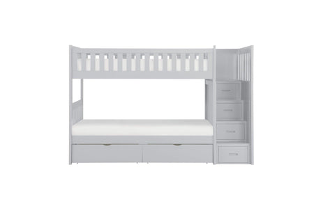 Orion Gray Transitional Solid Wood Twin Over Twin With Storage Stairs Youth Bedroom Set - Ella Furniture