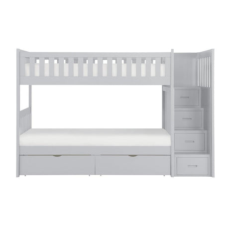 Orion Gray Modern Transitional Wood, Engineered Wood Twin/twin Bunk Step Bed With Storage Boxes - Ella Furniture