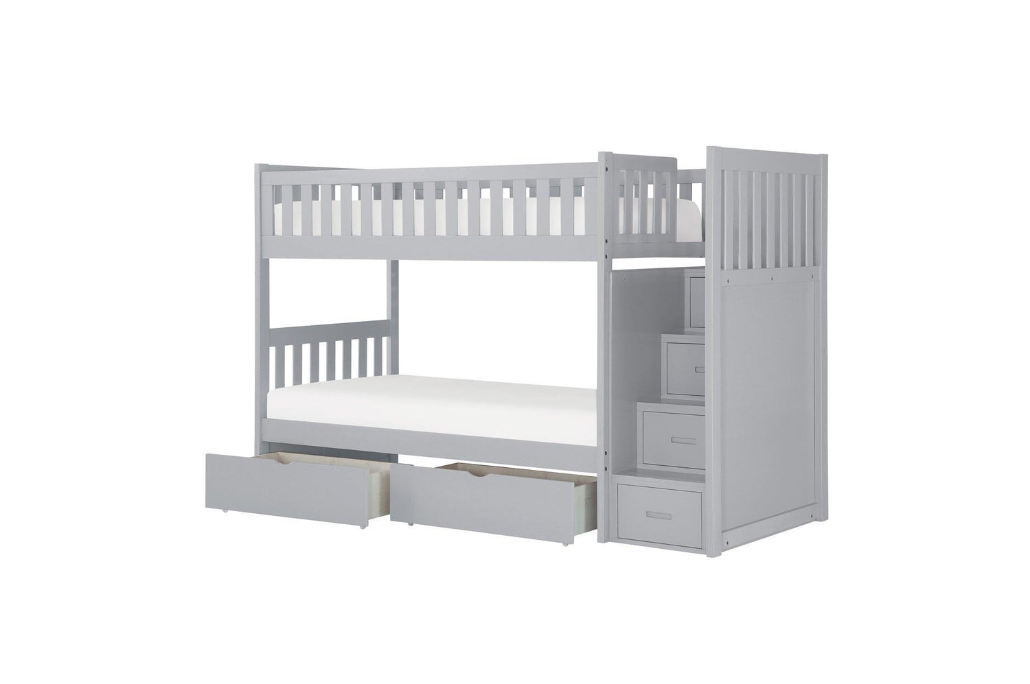 Orion Gray Transitional Solid Wood Twin Over Twin With Storage Stairs Youth Bedroom Set - Ella Furniture