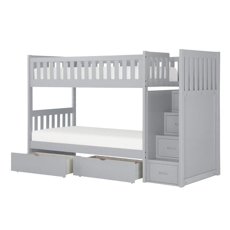 Orion Gray Modern Transitional Wood, Engineered Wood Twin/twin Bunk Step Bed With Storage Boxes - Ella Furniture