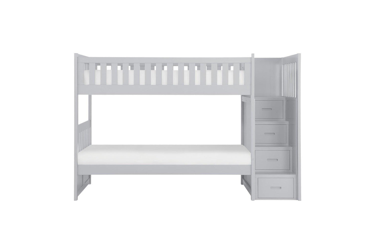 Orion Gray Transitional Solid Wood Twin Over Twin With Storage Stairs Youth Bedroom Set - Ella Furniture