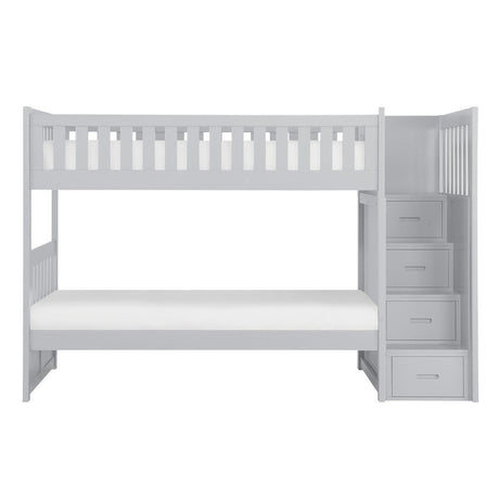 Orion Gray Modern Transitional Wood And Engineered Wood Twin/twin Step Bunk Bed - Ella Furniture