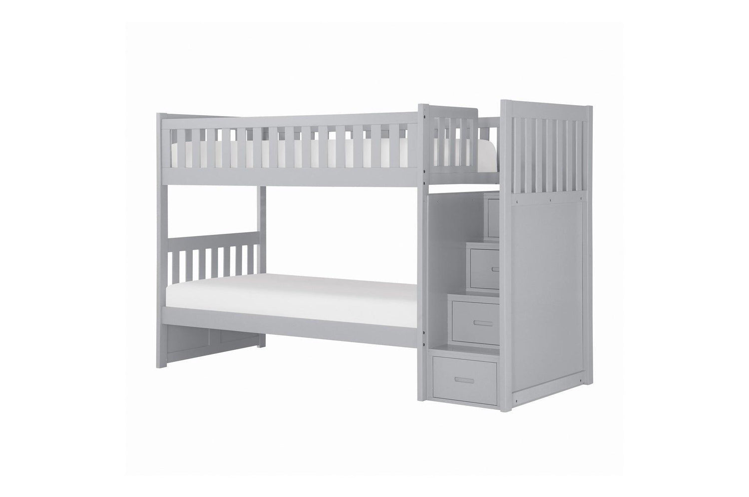 Orion Gray Transitional Solid Wood Twin Over Twin With Storage Stairs Youth Bedroom Set - Ella Furniture