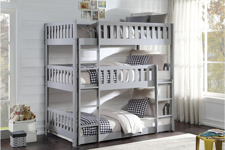 Orion Gray Youth Contemporary Transitional Engineered Wood Triple Twin Bunkbed Bedroom Set - Ella Furniture