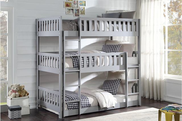 Orion Gray Youth Contemporary Transitional Engineered Wood Triple Twin Bunkbed Bedroom Set - Ella Furniture