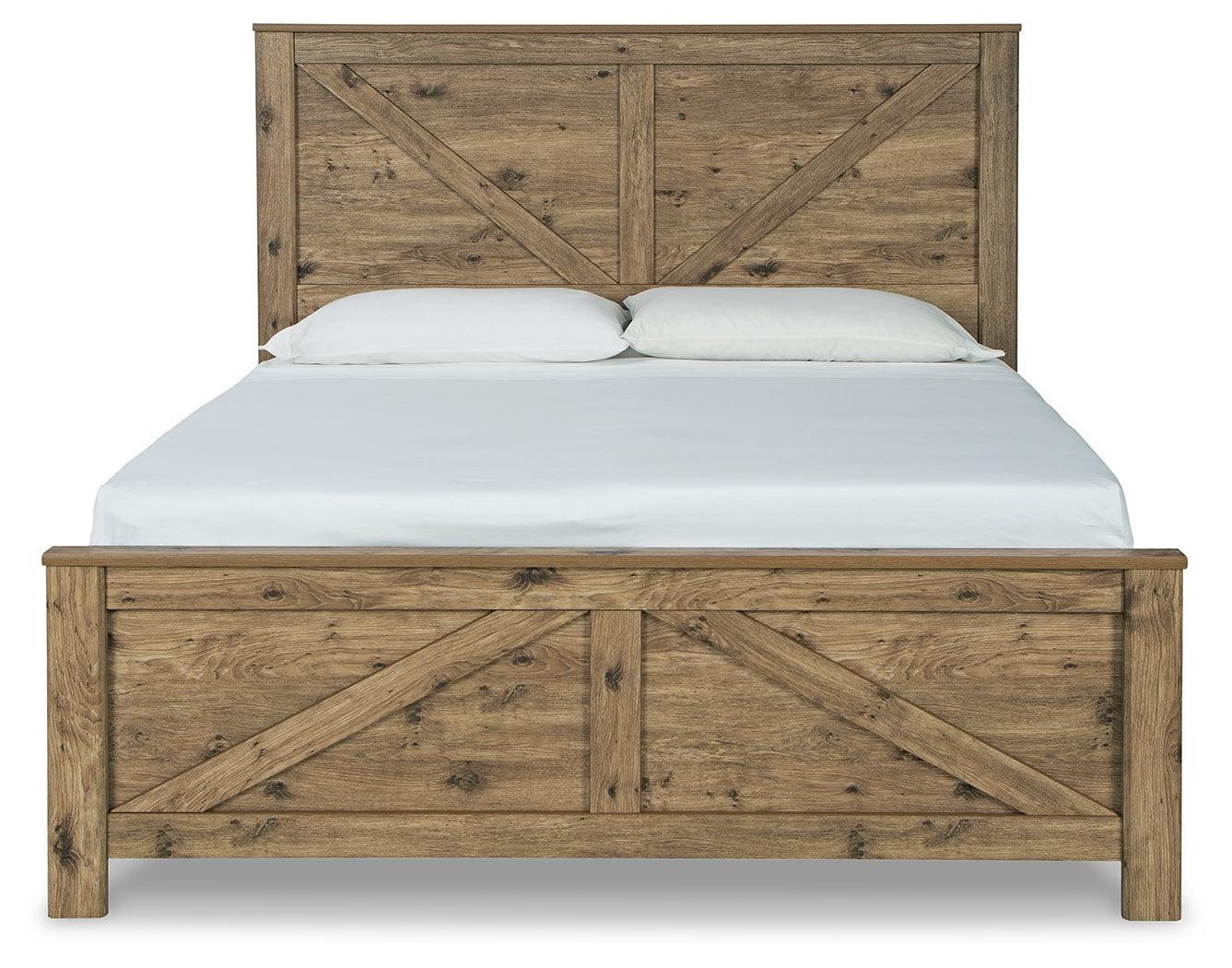 Shurlee Light Brown King Crossbuck Panel Bed - Ella Furniture