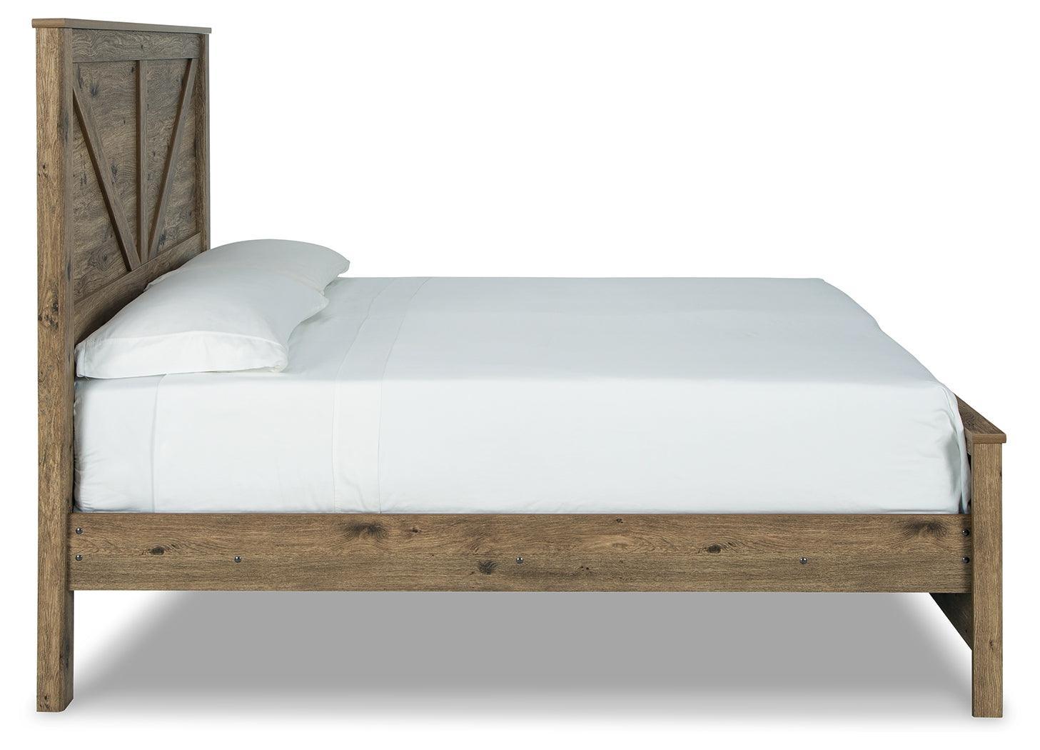 Shurlee Light Brown King Crossbuck Panel Bed - Ella Furniture