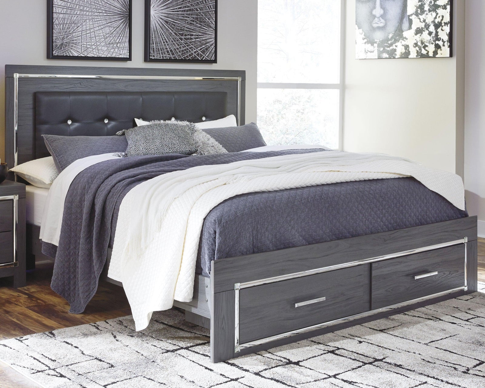 Lodanna Gray King Panel Bed With 2 Storage Drawers