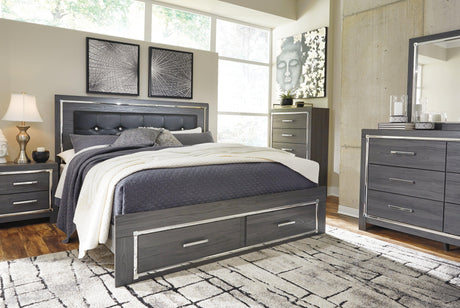Lodanna Gray King Panel Bed With 2 Storage Drawers - Ella Furniture