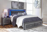 Lodanna Gray King Panel Bed With 2 Storage Drawers - Ella Furniture