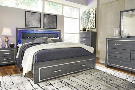 Lodanna Gray King Panel Bed With 2 Storage Drawers - Ella Furniture