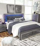 Lodanna Gray King Panel Bed With 2 Storage Drawers - Ella Furniture