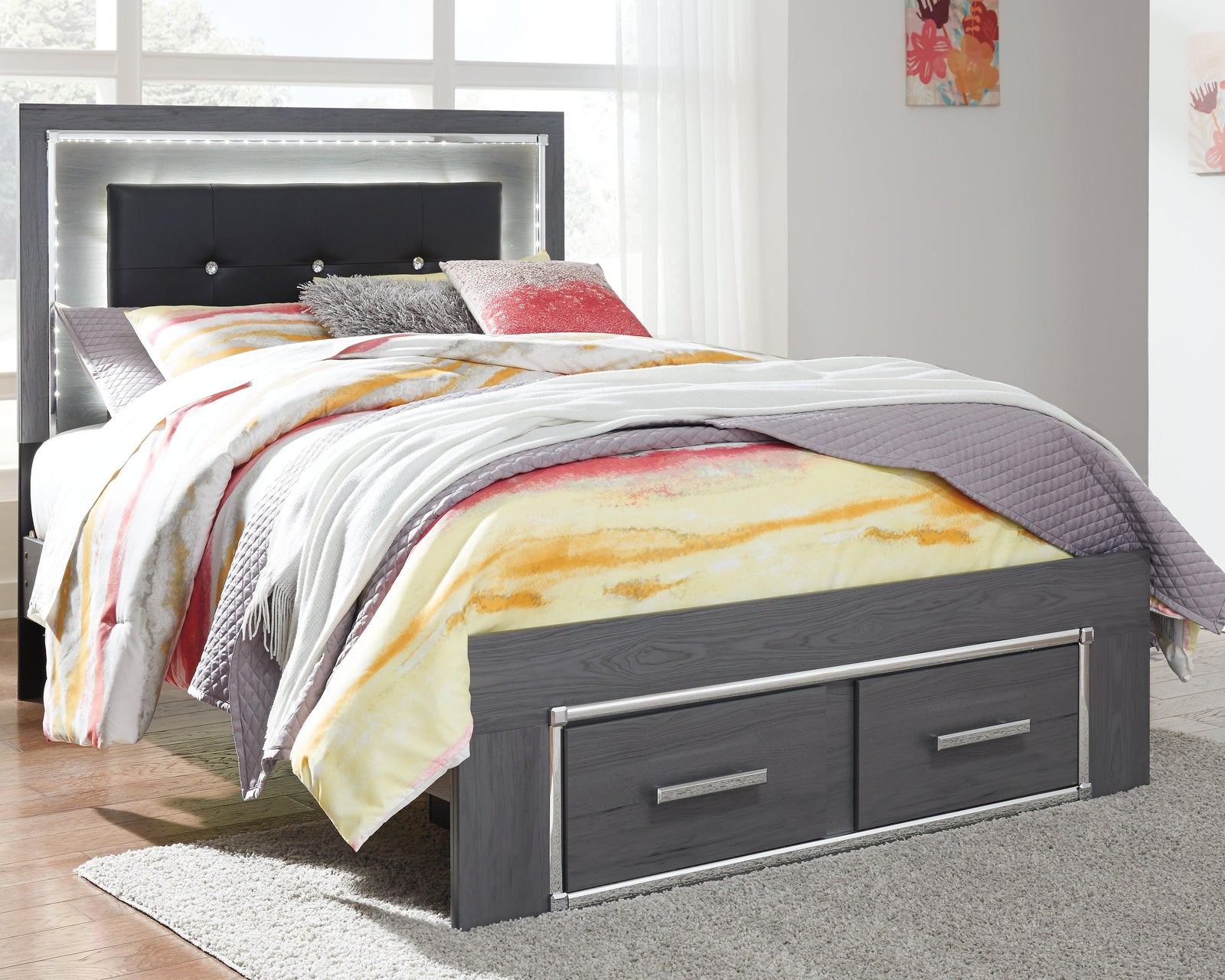 Lodanna Gray Full Panel Bed With 2 Storage Drawers