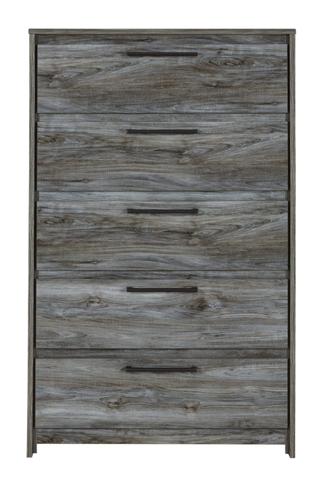 Close-up on antique gunmetal drawer hardware of Baystorm Chest